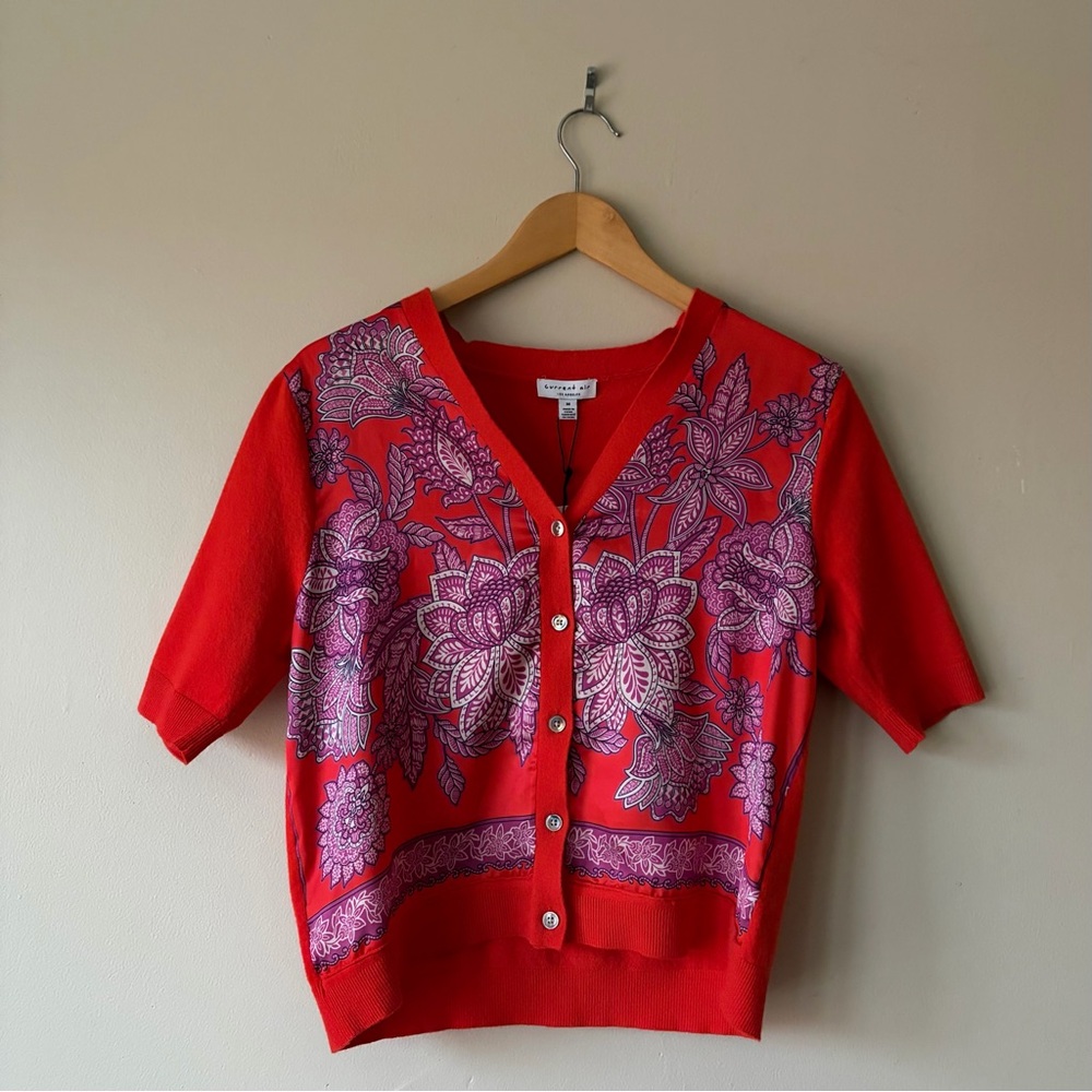 NWT Current Air Red Cardigan with Pink Floral Print size medium
